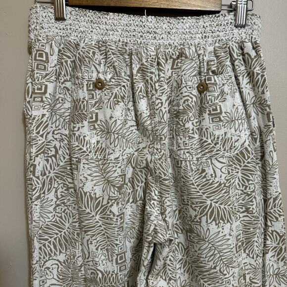 CALI 1850 Linen Blend Wide Leg Palazzo Pants Tropical Tan On White, Large, EUC - Picture 5 of 9
